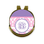 Pink, White & Purple Damask Golf Ball Marker - Hat Clip - Gold