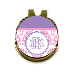 Pink, White & Purple Damask Golf Ball Marker - Hat Clip - Gold