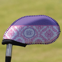 Pink, White & Purple Damask Golf Club Iron Cover (Personalized)