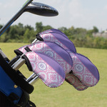 Pink, White & Purple Damask Golf Club Iron Cover - Set of 9 (Personalized)