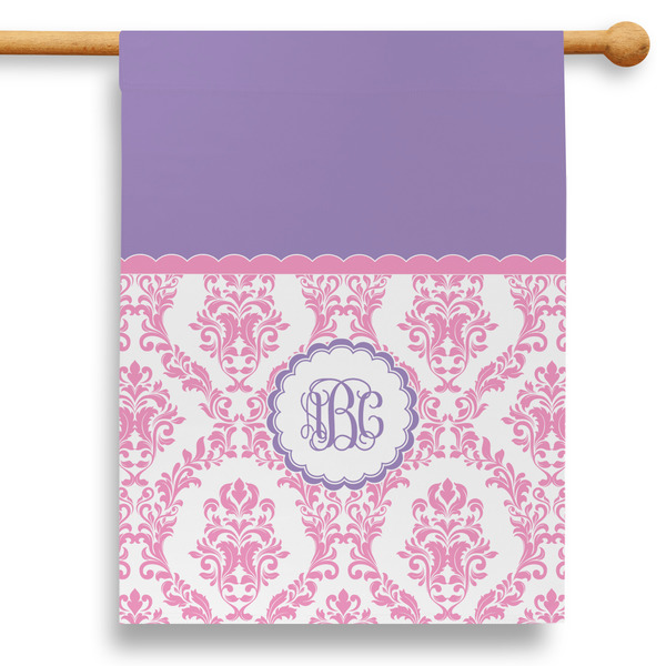 Custom Pink, White & Purple Damask 28" House Flag - Single Sided (Personalized)