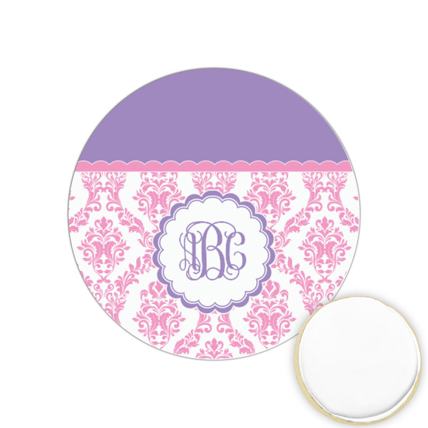 Custom Pink, White & Purple Damask Printed Cookie Topper - 1.25" (Personalized)