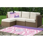 Pink, White & Purple Damask Indoor / Outdoor Rug - Custom Size w/ Monogram