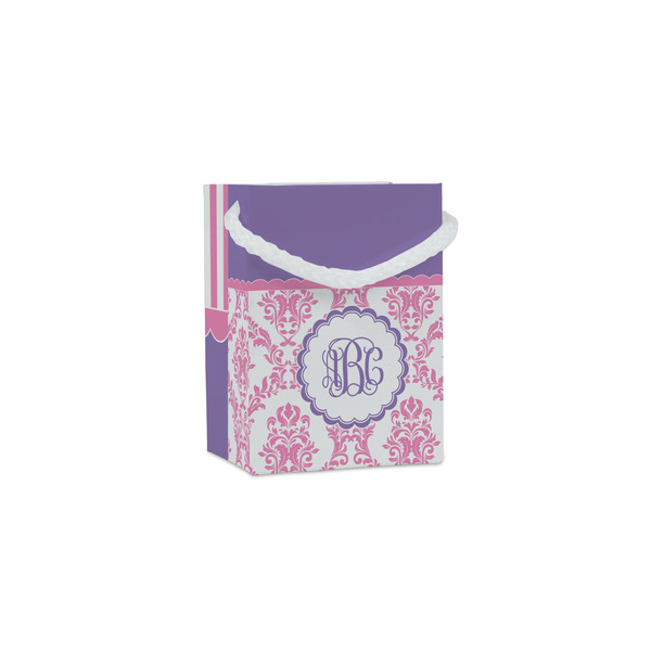 Custom Pink, White & Purple Damask Jewelry Gift Bags - Gloss (Personalized)