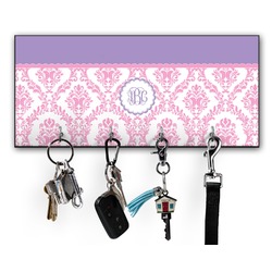 Pink, White & Purple Damask Key Hanger w/ 4 Hooks w/ Monogram