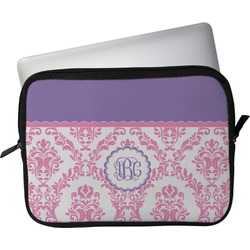 Pink, White & Purple Damask Laptop Sleeve / Case (Personalized)