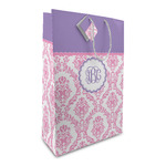 Pink, White & Purple Damask Large Gift Bag (Personalized)