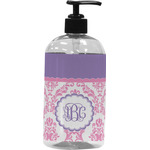 Pink, White & Purple Damask Plastic Soap / Lotion Dispenser (16 oz - Large - Black) (Personalized)