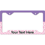 Pink, White & Purple Damask License Plate Frame - Style C (Personalized)