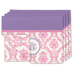 Pink, White & Purple Damask Double-Sided Linen Placemat - Set of 4 w/ Monogram