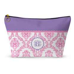 Pink, White & Purple Damask Makeup Bag - Large - 12.5"x7" (Personalized)