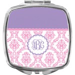 Pink, White & Purple Damask Compact Makeup Mirror (Personalized)