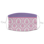 Pink, White & Purple Damask Adult Cloth Face Mask - XLarge