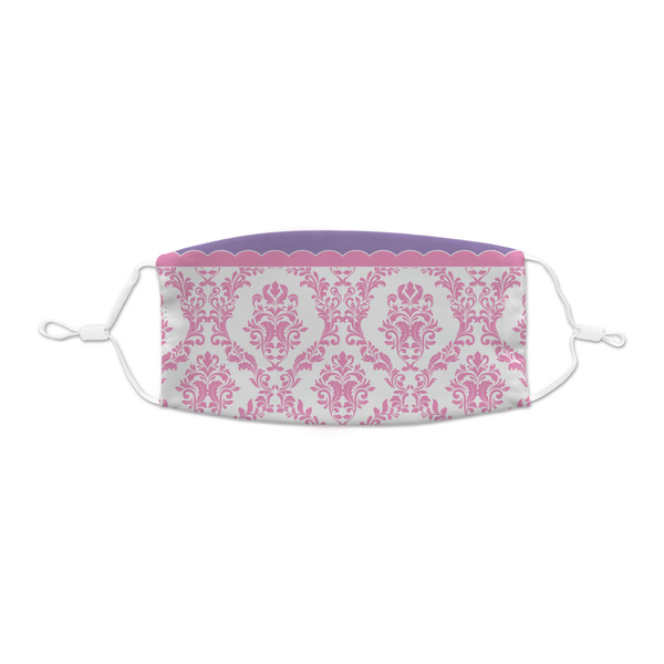 Custom Pink, White & Purple Damask Kid's Cloth Face Mask - XSmall