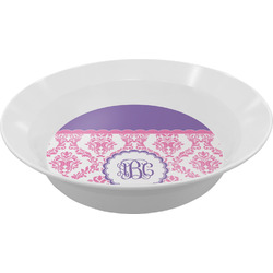 Pink, White & Purple Damask Melamine Bowl - 12 oz (Personalized)