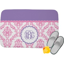Pink, White & Purple Damask Memory Foam Bath Mat (Personalized)