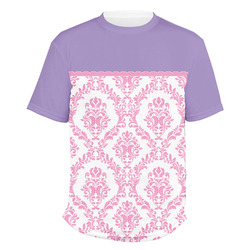 Pink, White & Purple Damask Men's Crew T-Shirt - X Large