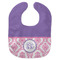 Pink, White & Purple Damask New Bib Flat Approval