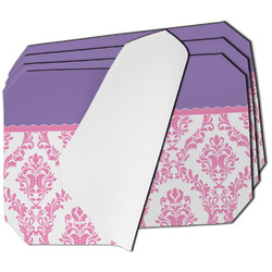 Pink, White & Purple Damask Dining Table Mat - Octagon - Set of 4 (Single-Sided) w/ Monogram