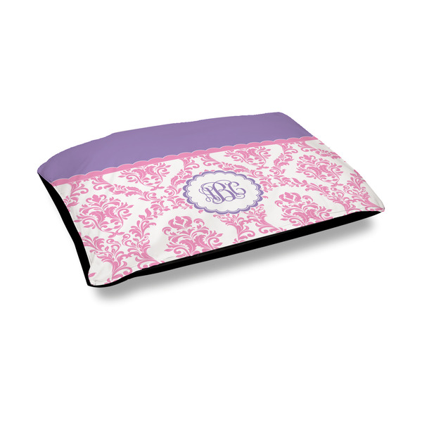 Custom Pink, White & Purple Damask Outdoor Dog Bed - Medium (Personalized)