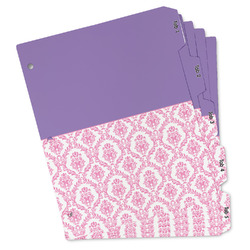 Pink, White & Purple Damask Binder Tab Divider - Set of 5 (Personalized)