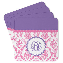 Pink, White & Purple Damask Paper Coasters (Personalized)