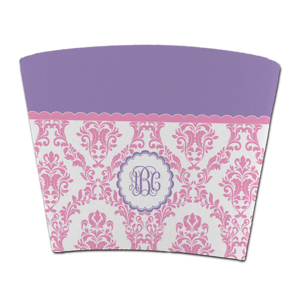 Custom Pink, White & Purple Damask Party Cup Sleeve - without bottom (Personalized)