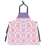 Pink, White & Purple Damask Apron Without Pockets w/ Monogram