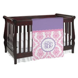 Pink, White & Purple Damask Baby Blanket (Single Sided) (Personalized)