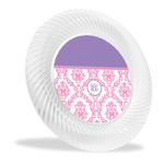 Pink, White & Purple Damask Plastic Party Dinner Plates - 10" (Personalized)