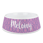 Pink, White & Purple Damask Plastic Dog Bowl (Personalized)