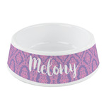 Pink, White & Purple Damask Plastic Dog Bowl - Small (Personalized)