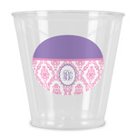 Pink, White & Purple Damask Plastic Shot Glass (Personalized)