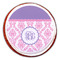 Pink, White & Purple Damask Printed Icing Circle - Large - On Cookie