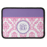 Pink, White & Purple Damask Iron On Rectangle Patch w/ Monogram