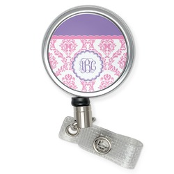 Pink, White & Purple Damask Retractable Badge Reel (Personalized)
