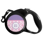 Pink, White & Purple Damask Retractable Dog Leash - Medium (Personalized)