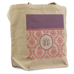 Pink, White & Purple Damask Reusable Cotton Grocery Bag (Personalized)