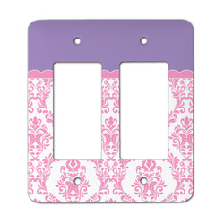 Pink, White & Purple Damask Rocker Style Light Switch Cover - Two Switch