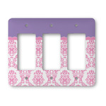 Pink, White & Purple Damask Rocker Style Light Switch Cover - Three Switch