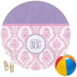 Pink, White & Purple Damask Round Beach Towel (Personalized)