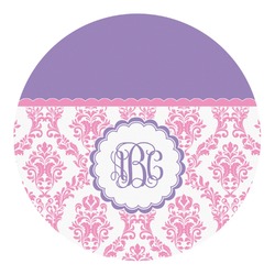 Pink, White & Purple Damask Round Decal - Large (Personalized)