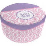 Pink, White & Purple Damask Round Pouf Ottoman (Personalized)