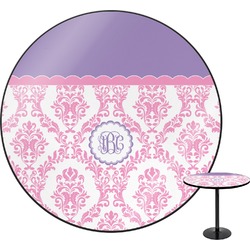 Pink, White & Purple Damask Round Table - 30" (Personalized)