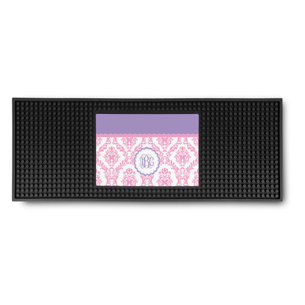 Custom Pink, White & Purple Damask Rubber Bar Mat (Personalized)