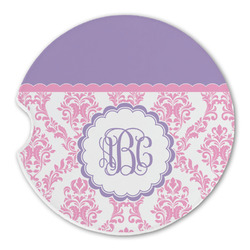 Pink, White & Purple Damask Sandstone Car Coaster - Single (Personalized)