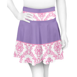 Pink, White & Purple Damask Skater Skirt - X Large