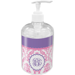 Pink, White & Purple Damask Acrylic Soap & Lotion Bottle (Personalized)