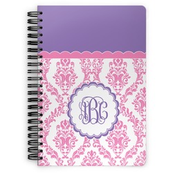 Pink, White & Purple Damask Spiral Notebook - 7x10 w/ Monogram