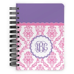 Pink, White & Purple Damask Spiral Notebook - 5x7 w/ Monogram